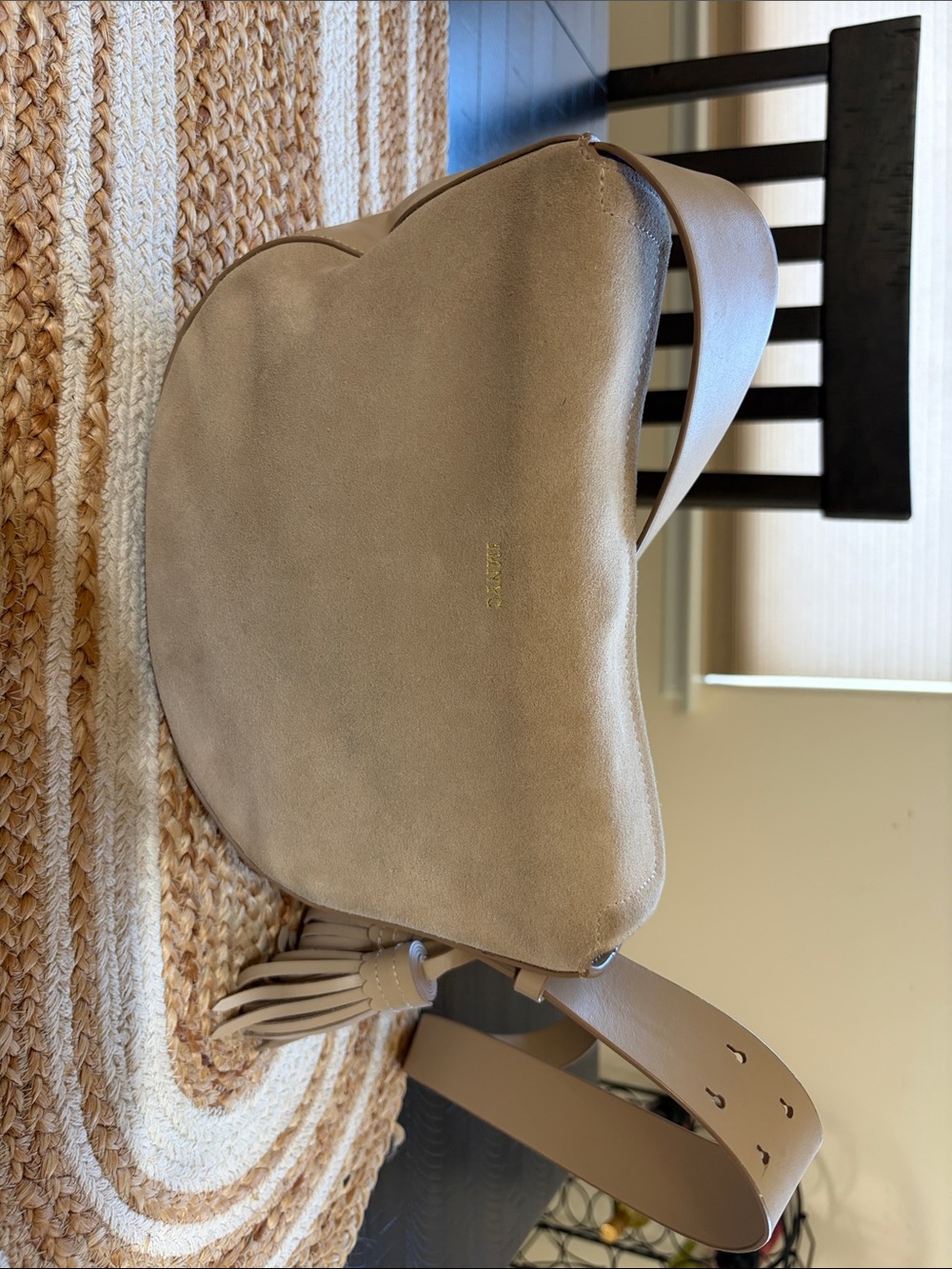 Isaac Mizrahi Taupe Suede Heart Shoulder Bag with Tassel
